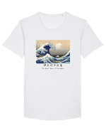 The Great Wave off Kanagawa (text negru) Tricou mânecă scurtă guler larg Bărbat Skater