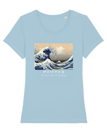 The Great Wave off Kanagawa (text alb) Sky Blue