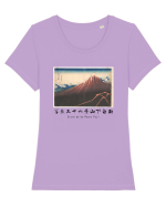 Storm below Mount Fuji (text negru) Tricou mânecă scurtă guler larg fitted Damă Expresser