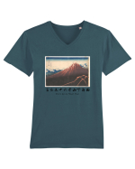 Storm below Mount Fuji (text negru) Tricou mânecă scurtă guler V Bărbat Presenter