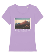 Storm below Mount Fuji (text alb) Tricou mânecă scurtă guler larg fitted Damă Expresser