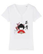 Geisha Kanji și Ilustrație (negru) Tricou mânecă scurtă guler V Damă Evoker
