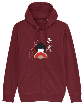 Geisha Kanji și Ilustrație (alb) Burgundy