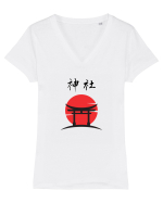 Altar Japonez „Shrine” (negru) Tricou mânecă scurtă guler V Damă Evoker