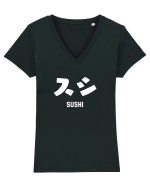 Sushi Katakana (alb) Tricou mânecă scurtă guler V Damă Evoker