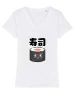 Sushi Kanji (negru) Tricou mânecă scurtă guler V Damă Evoker