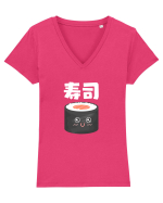 Sushi Kanji (alb) Tricou mânecă scurtă guler V Damă Evoker