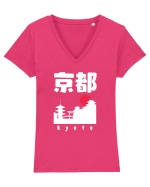 Kyoto White Silhouette Tricou mânecă scurtă guler V Damă Evoker