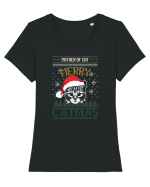 Merry Catmas Mother Of Cat Tricou mânecă scurtă guler larg fitted Damă Expresser