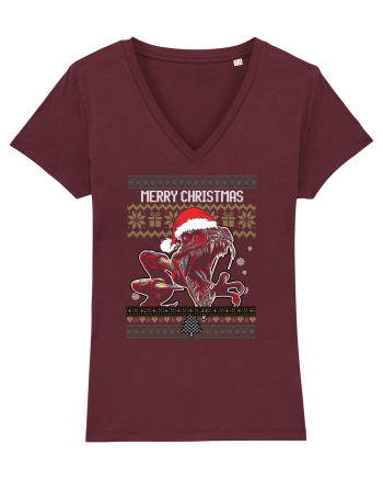 Merry Roar Christmas Angry Dinosaur Burgundy