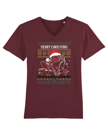 Merry Roar Christmas Angry Dinosaur Burgundy