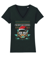 Merry Weedmas Funny Gorilla Tricou mânecă scurtă guler V Damă Evoker