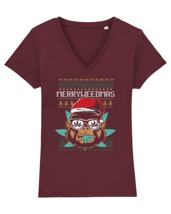 Merry Weedmas Funny Gorilla Burgundy