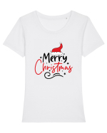 Merry Christmas Red Hat Tricou mânecă scurtă guler larg fitted Damă Expresser