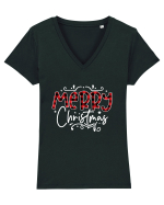 Merry Christmas Material (alb) Tricou mânecă scurtă guler V Damă Evoker