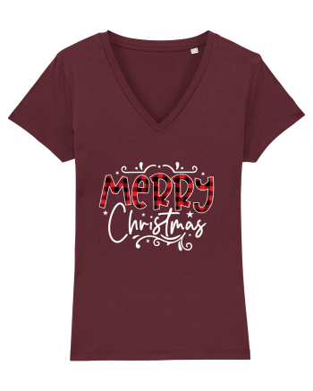 Merry Christmas Material (alb) Burgundy