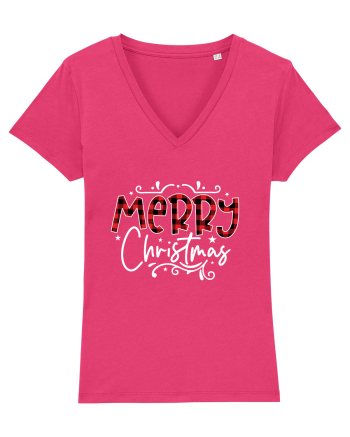 Merry Christmas Material (alb) Raspberry