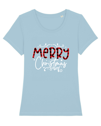 Merry Christmas Material (alb) Sky Blue