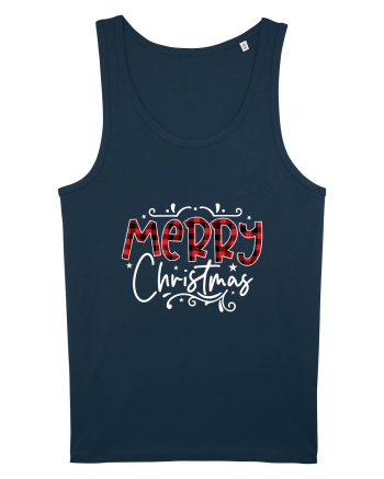Merry Christmas Material (alb) Navy