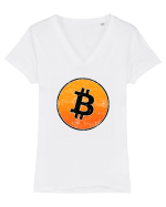 Retro bitcoin design Tricou mânecă scurtă guler V Damă Evoker