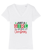 Just a Girl Who Loves Christmas Tricou mânecă scurtă guler V Damă Evoker