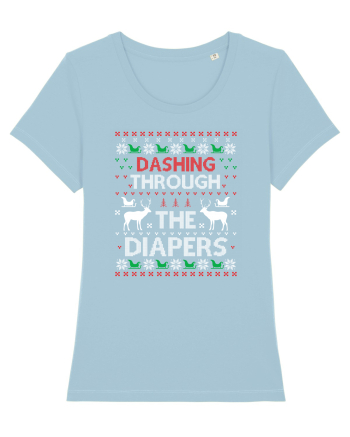 Dashing Through The Diapers Ugly Sweater Sky Blue