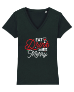 Eat, Drink and Be Merry (versiune 2) alb Tricou mânecă scurtă guler V Damă Evoker