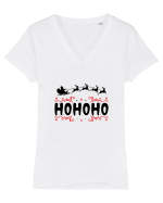 Ho Ho Ho (Moș Crăciun) negru Tricou mânecă scurtă guler V Damă Evoker