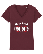 Ho Ho Ho (Moș Crăciun) alb Tricou mânecă scurtă guler V Damă Evoker