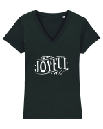 Joyful (Crăciun) alb Tricou mânecă scurtă guler V Damă Evoker