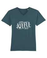 Joyful (Crăciun) alb Tricou mânecă scurtă guler V Bărbat Presenter