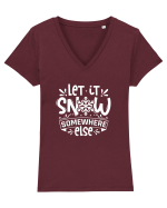 Let it Snow Somewhere Else (Crăciun) alb Tricou mânecă scurtă guler V Damă Evoker