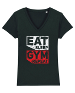 Eat sleep gym repeat Tricou mânecă scurtă guler V Damă Evoker