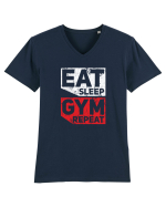 Eat sleep gym repeat Tricou mânecă scurtă guler V Bărbat Presenter