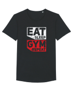 Eat sleep gym repeat Tricou mânecă scurtă guler larg Bărbat Skater
