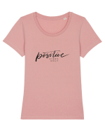 Positive vibes only Tricou mânecă scurtă guler larg fitted Damă Expresser