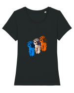 Trei căței cu figuri Tricou mânecă scurtă guler larg fitted Damă Expresser