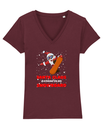 Santa Claus Is Coming On His Snowboard Burgundy