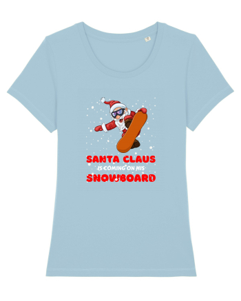 Santa Claus Is Coming On His Snowboard Sky Blue