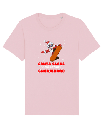 Santa Claus Is Coming On His Snowboard Cotton Pink