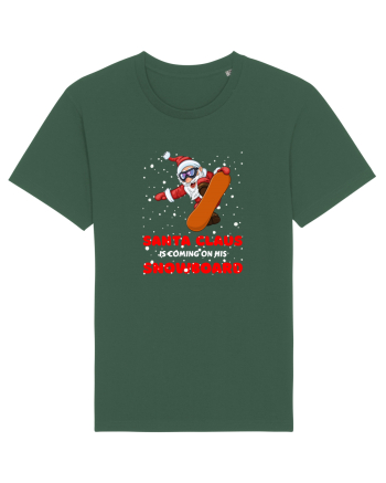 Santa Claus Is Coming On His Snowboard Bottle Green