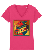 Retro Cassette Player Tricou mânecă scurtă guler V Damă Evoker
