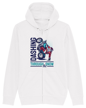 Dashing through the snow on motorcycle White
