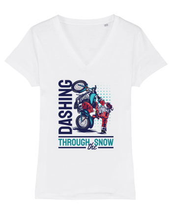 Dashing through the snow on motorcycle White