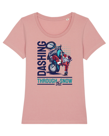 Dashing through the snow on motorcycle Canyon Pink