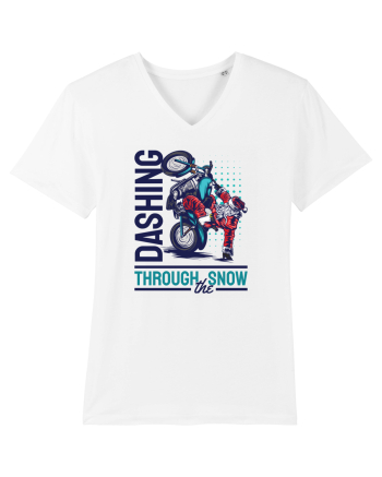 Dashing through the snow on motorcycle White