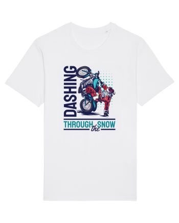 Dashing through the snow on motorcycle White