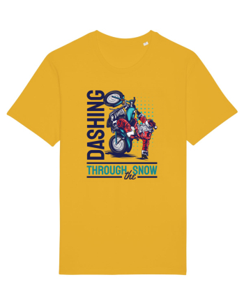 Dashing through the snow on motorcycle Spectra Yellow