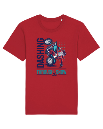 Dashing through the snow on motorcycle Red