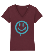 Smiley Face Tricou mânecă scurtă guler V Damă Evoker